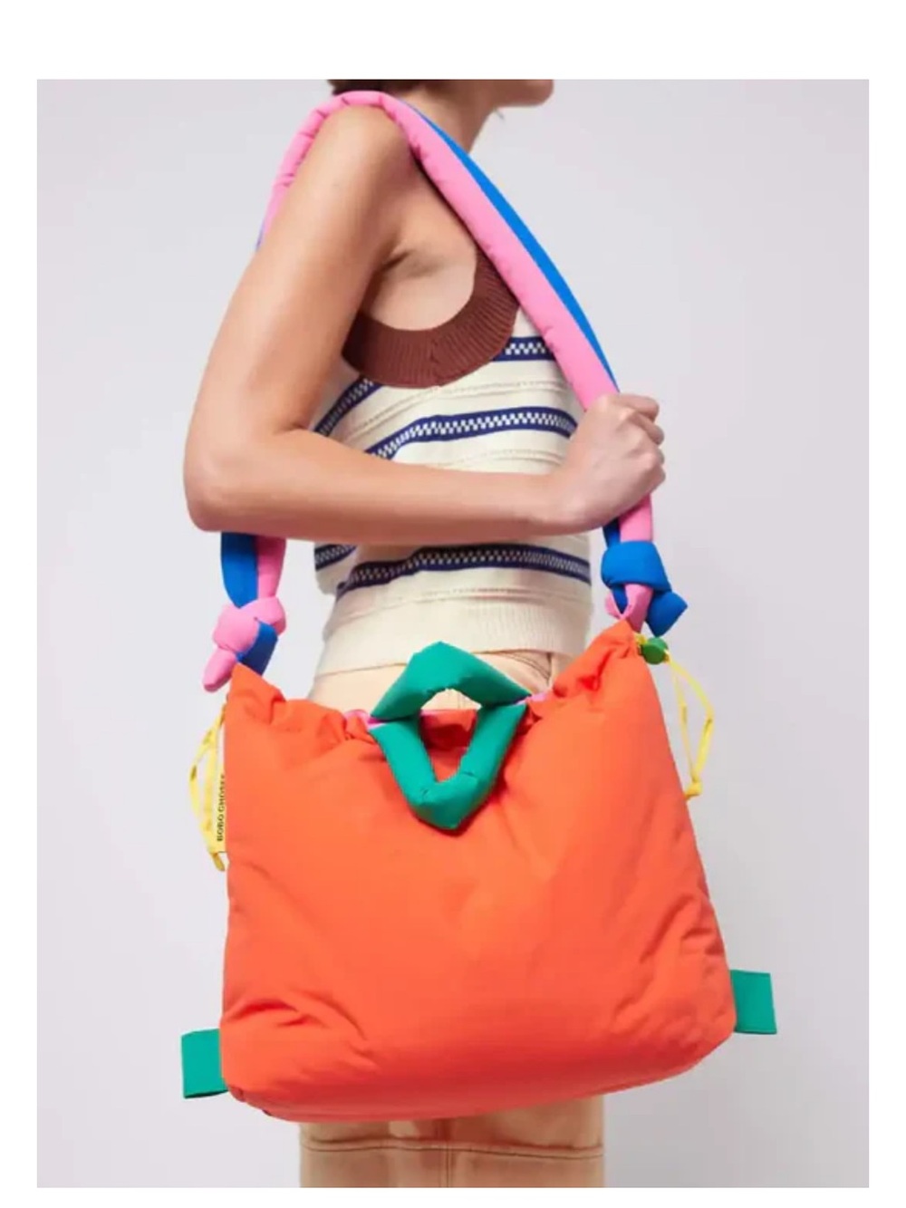 Colorblock Orange Shoulder Bag with Pink & Blue Strap